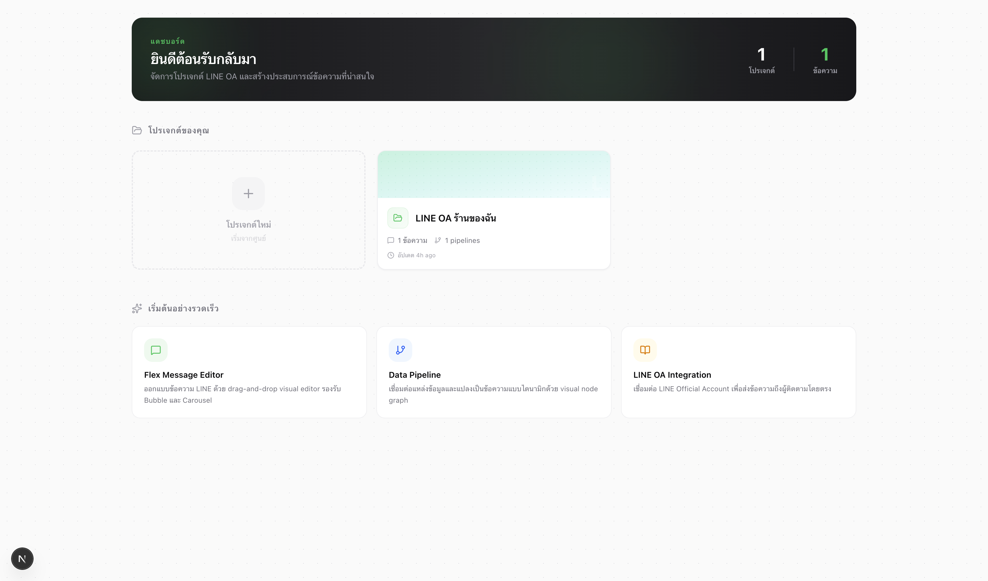 Dashboard — ภาพรวมโปรเจกต์ทั้งหมด